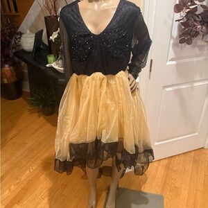 Black and Gold Dress with Sheer Sleeves